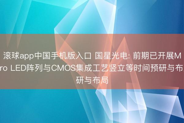 滚球app中国手机版入口 国星光电: 前期已开展Micro LED阵列与CMOS集成工艺竖立等时间预研与布局